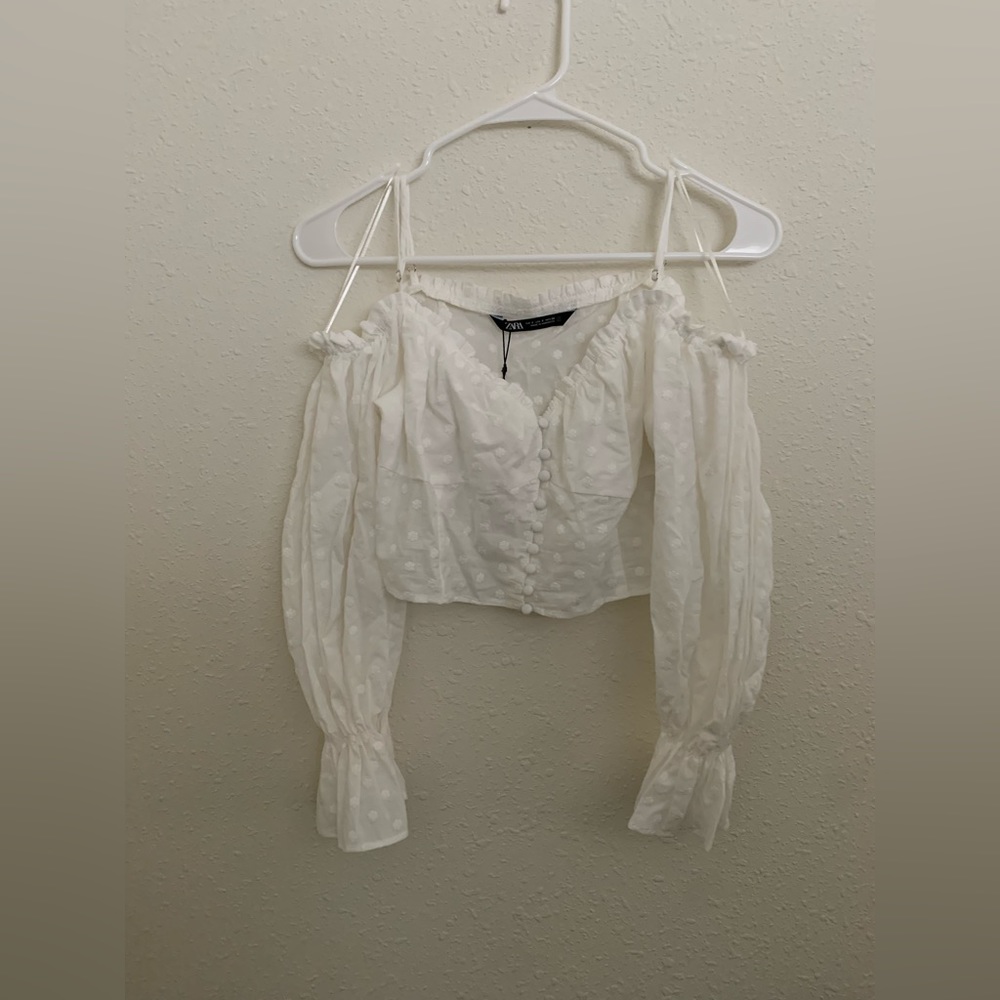Zara Floral Embroidered Off The Shoulder Top - Picture 6 of 6